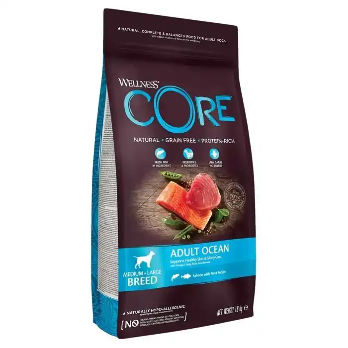 Kampanjpris Wellness Core Adult Original Torrfoder för Mellan och Stora Raser Ocean Lax & Tonfisk 1.8 kg.